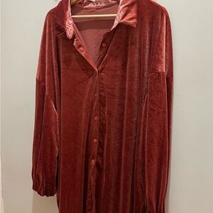 Velvet Button-Up Shirt in Burnt Orange